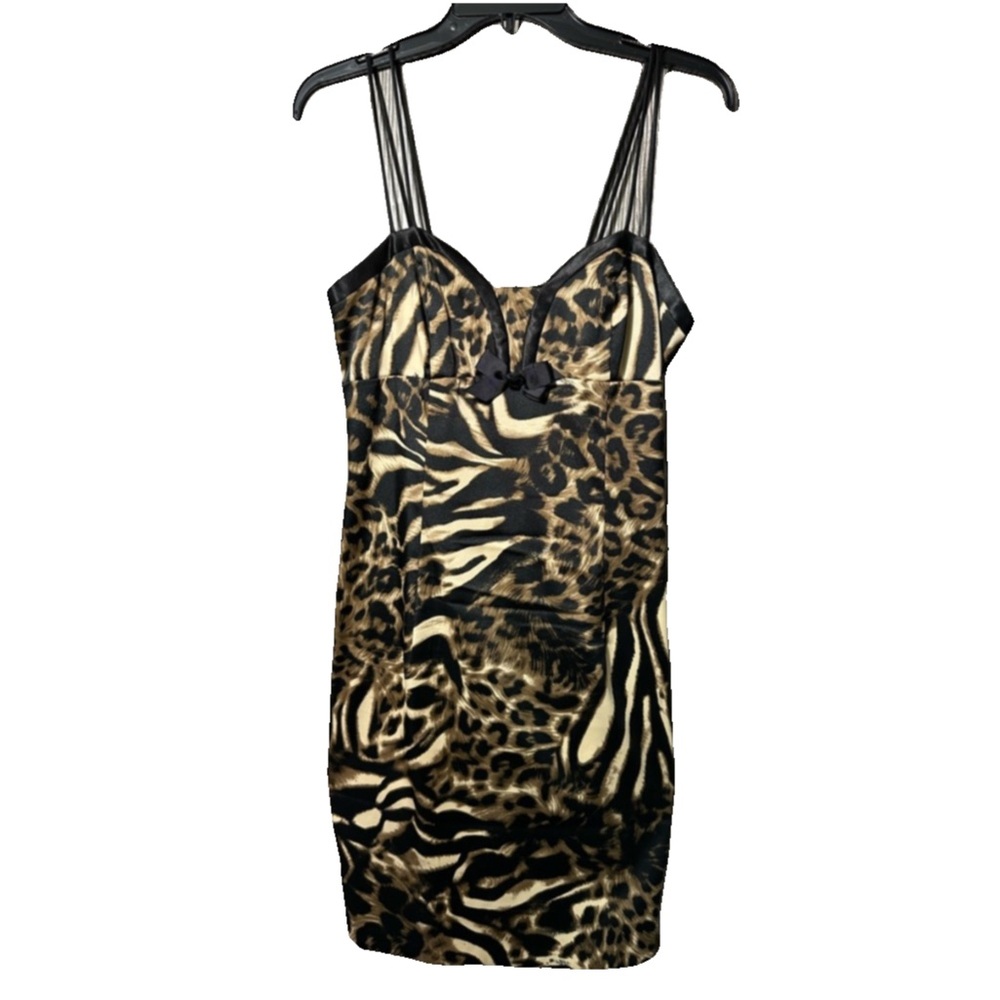 Vintage 90’s Jessica Mcclintock Gunne Sax Animal Print Mini Dress Sz 7